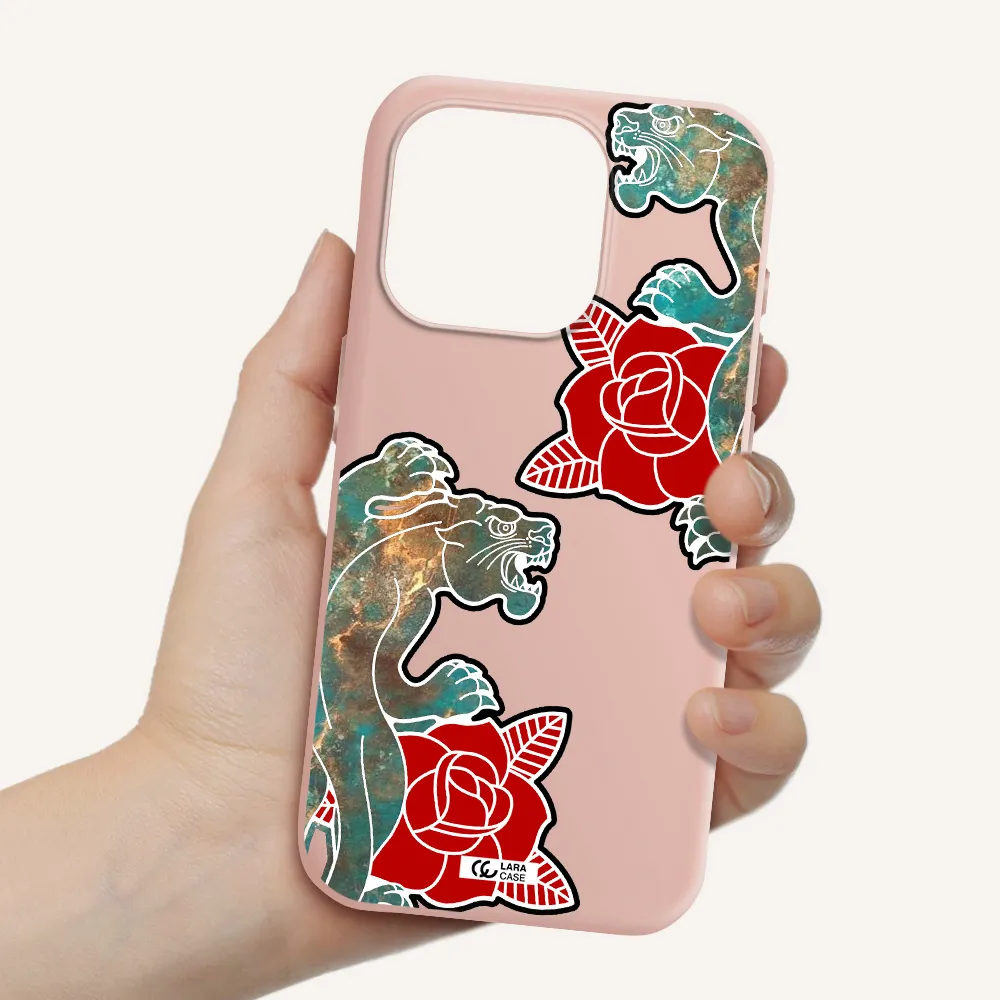 Black Panther Roses Apple Iphone 15 Pro Silicone Pastel Pink Case