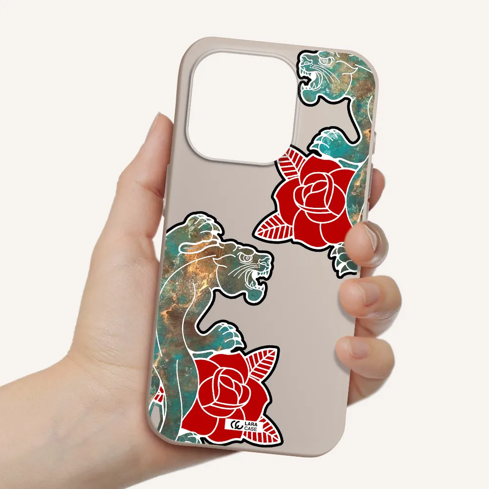 Black Panther Roses Apple Iphone 15 Pro Silicone Stone Case