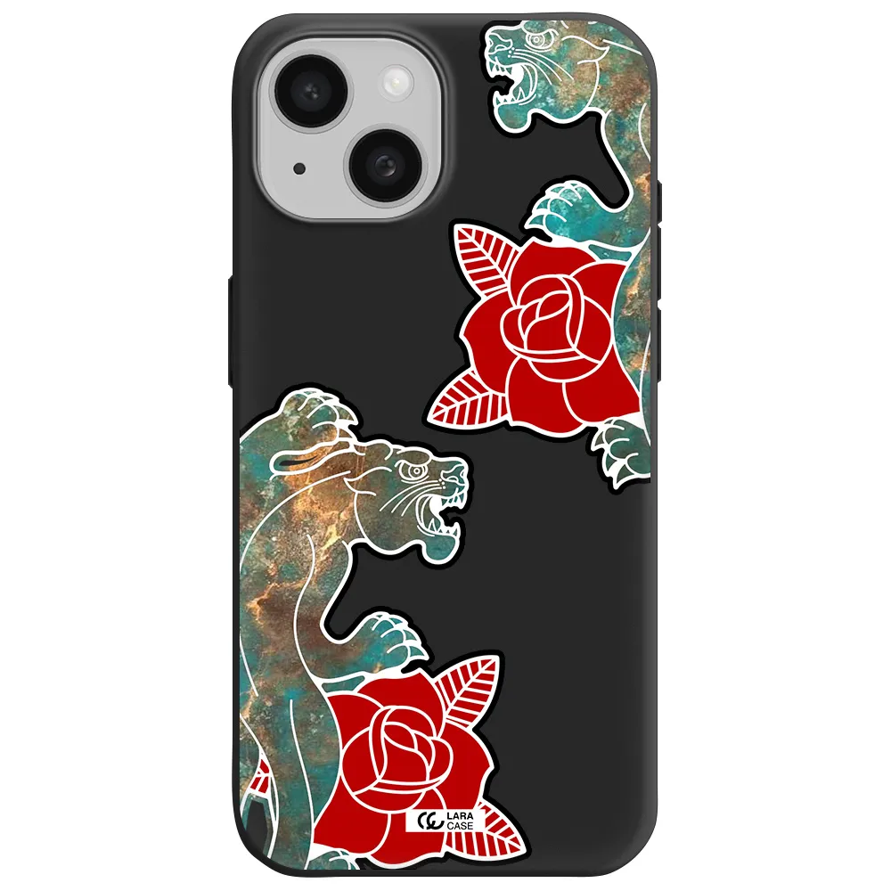Black Panther Roses Apple iPhone 15 Silicone black Case