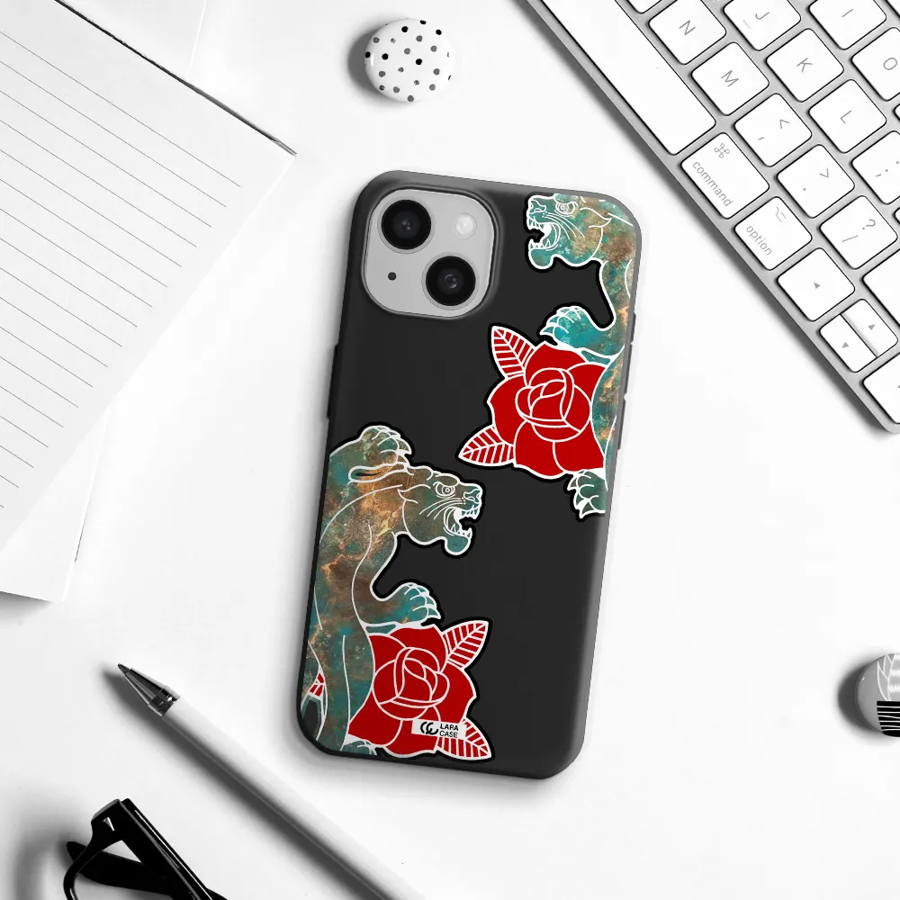 Black Panther Roses Apple iPhone 15 Silicone black Case
