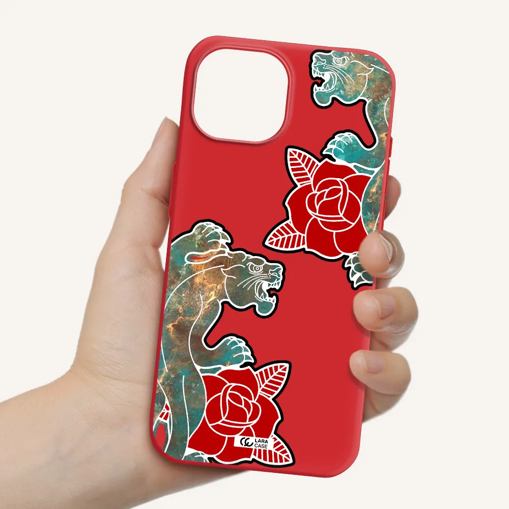 Black Panther Roses Apple Iphone 15 Silicone Imperial Red Case