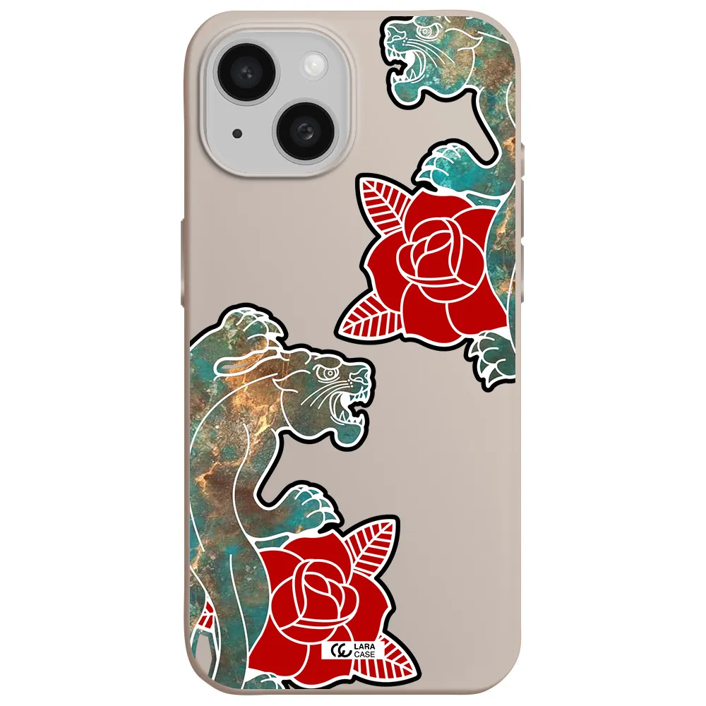 Black Panther Roses Apple iPhone 15 Silicone Stone Case