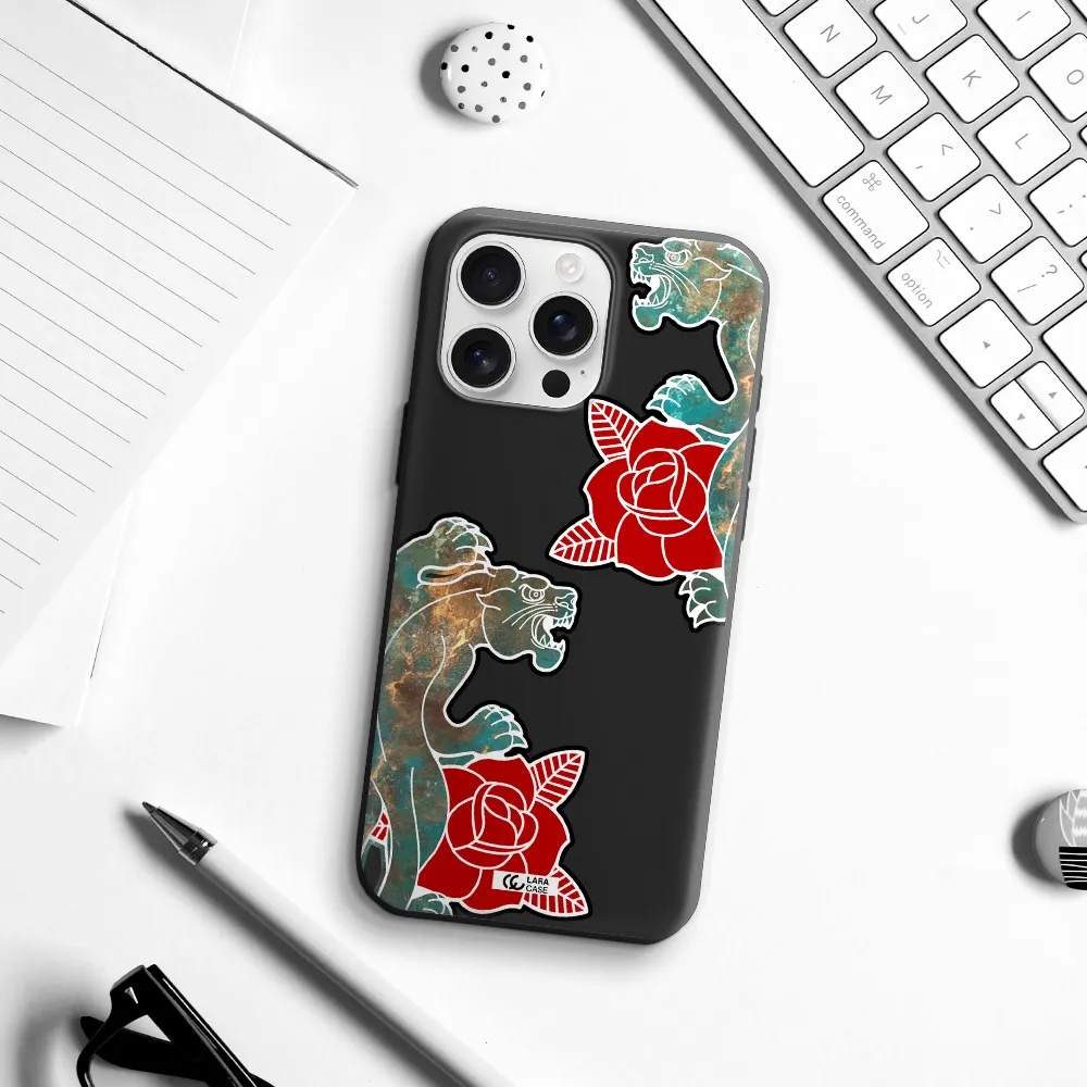 Black Panther Roses Apple Iphone 16 Pro Max Silicone Black Case