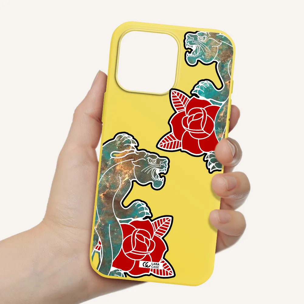 Black Panther Roses Apple Iphone 16 Pro Max Silicone Canary Yellow Case