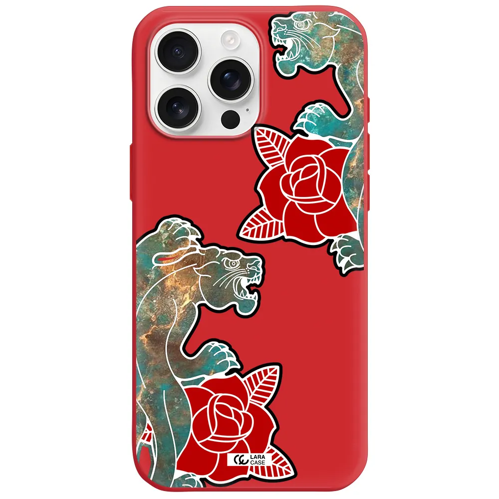 Black Panther Roses Apple Iphone 16 Pro Max Silicone Imperial Red Case