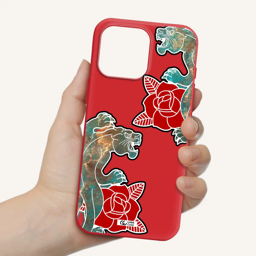 Black Panther Roses Apple Iphone 16 Pro Max Silicone Imperial Red Case