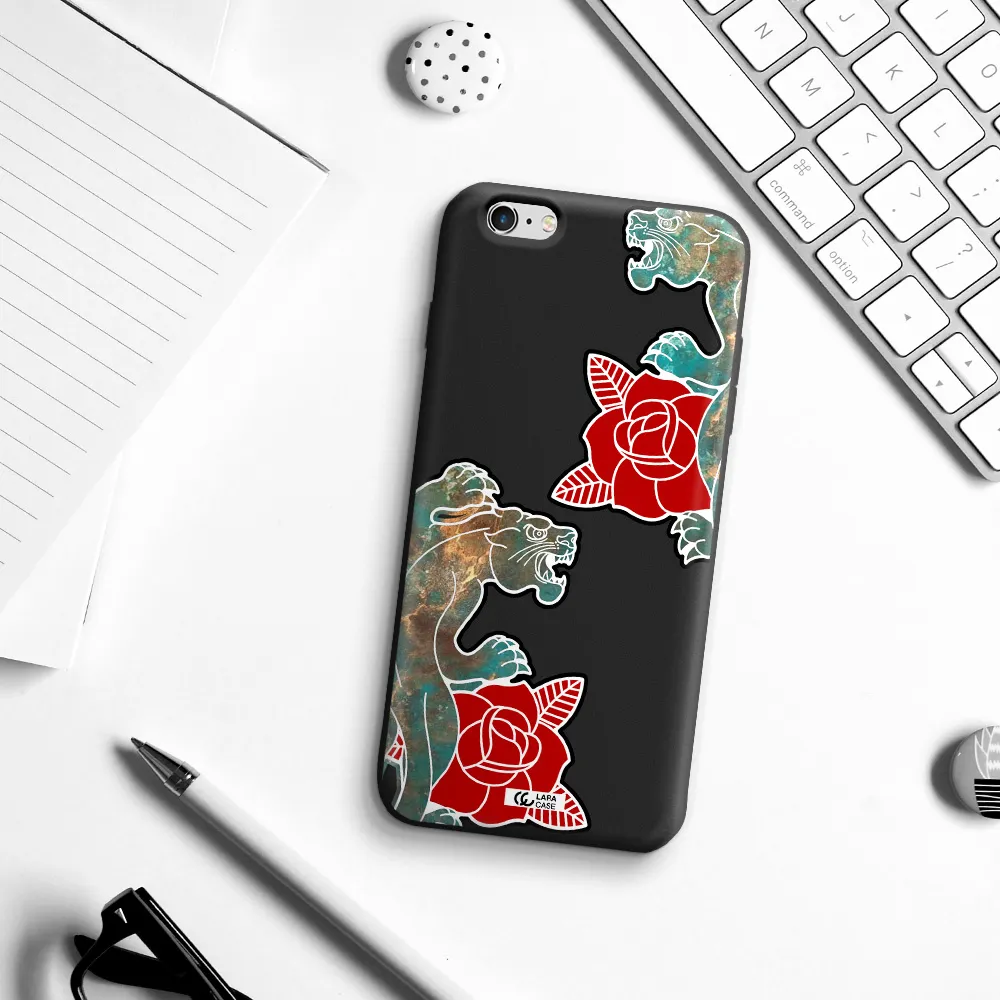 Black Panther Roses Apple iPhone 6 plus Silicone black Case
