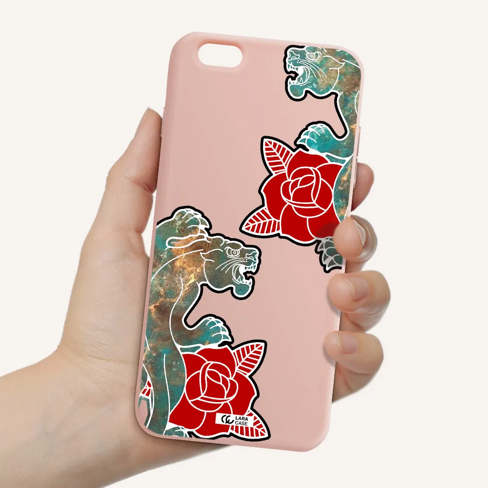 Black Panther Roses Apple iPhone 6 plus Silicone pastel pink Case