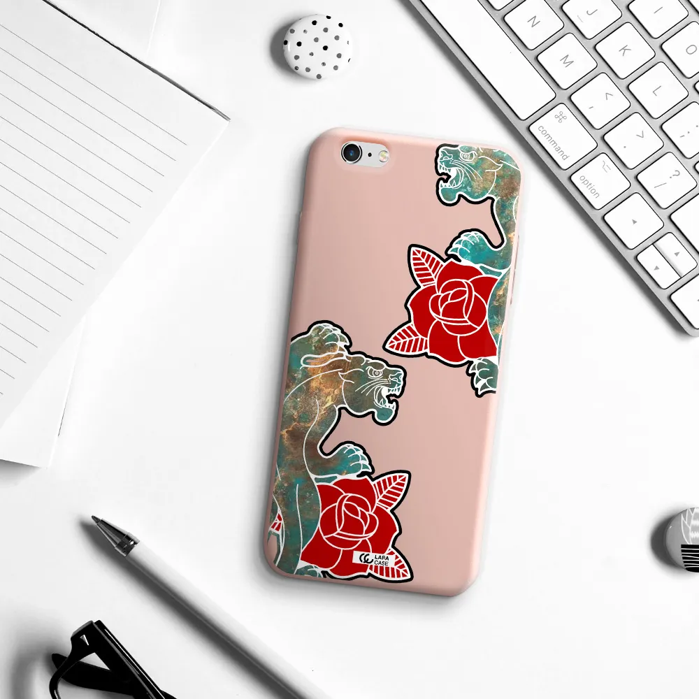 Black Panther Roses Apple iPhone 6 plus Silicone pastel pink Case
