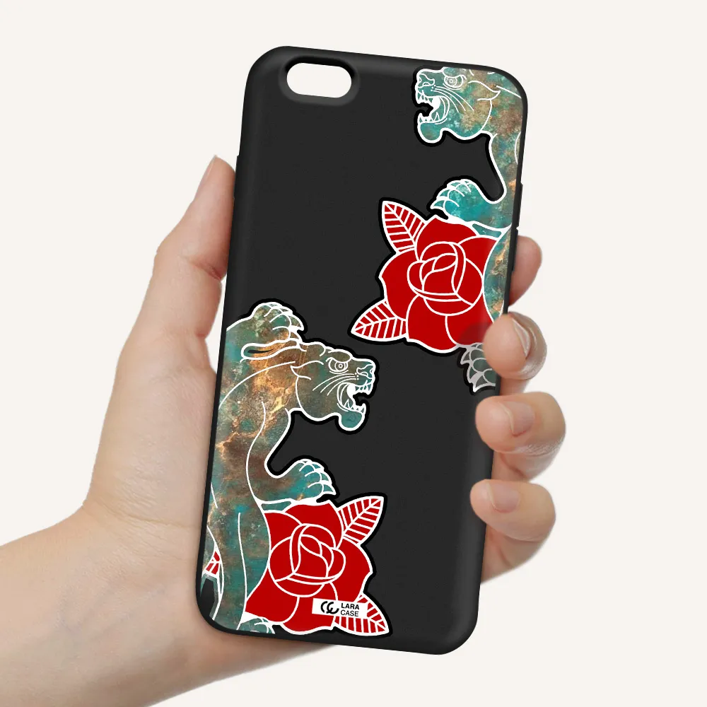Black Panther Roses Apple iPhone 6 s plus Silicone black Case
