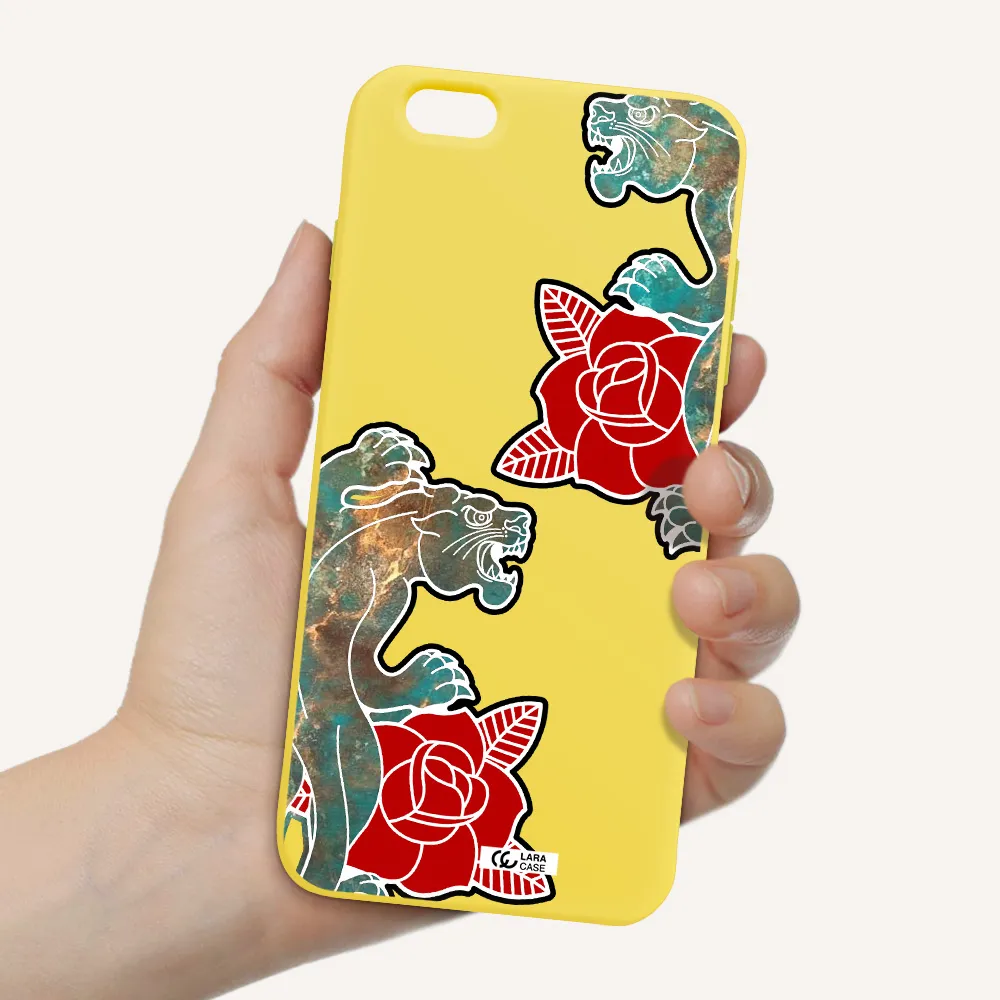 Black Panther Roses Apple iPhone 6 s plus Silicone canary yellow Case