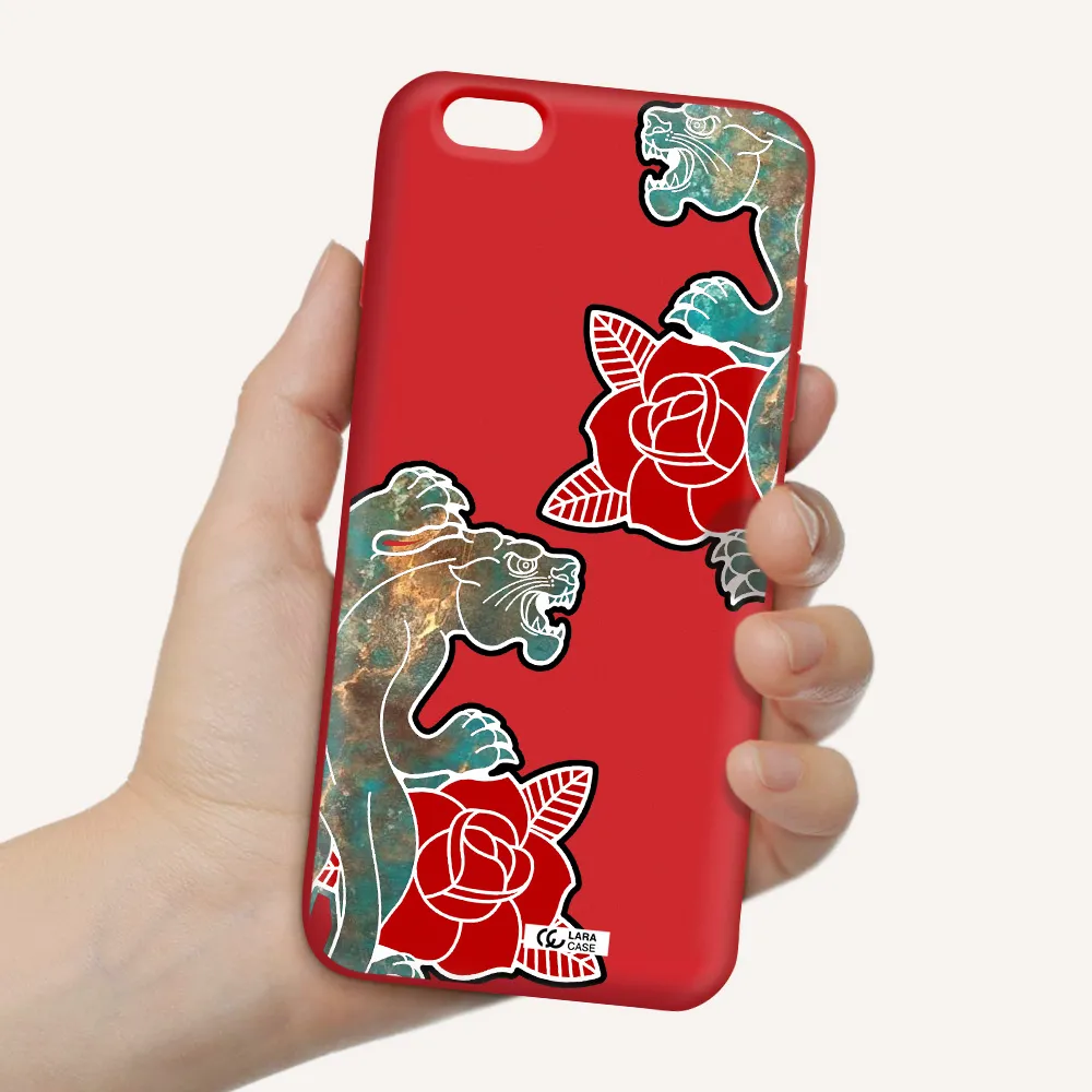 Black Panther Roses Apple iPhone 6 s plus Silicone Imperial Red Case