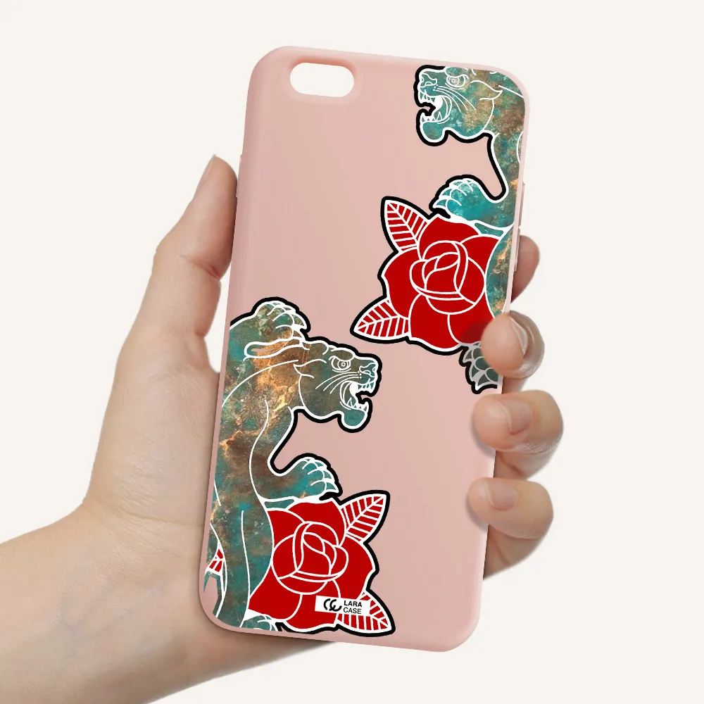 Black Panther Roses Apple iPhone 6 s plus Silicone pastel pink Case