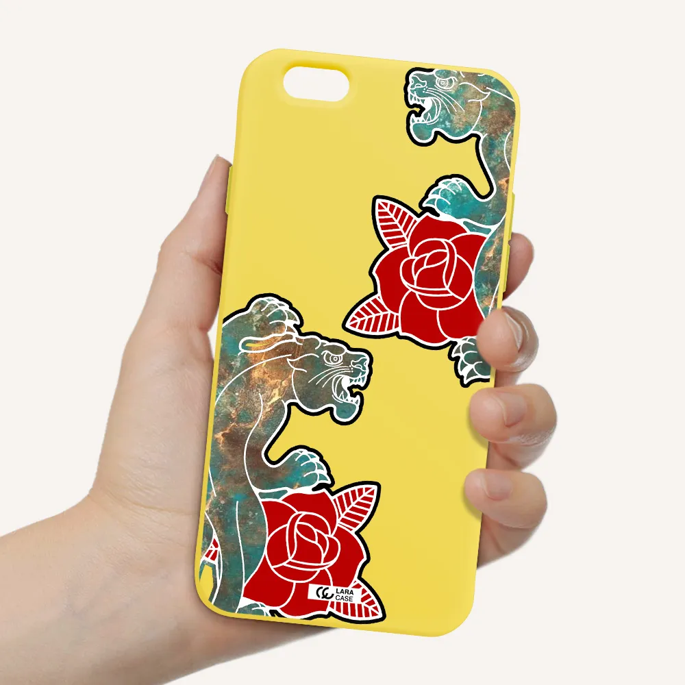 Black Panther Roses Apple iPhone 6 Silicone canary yellow Case
