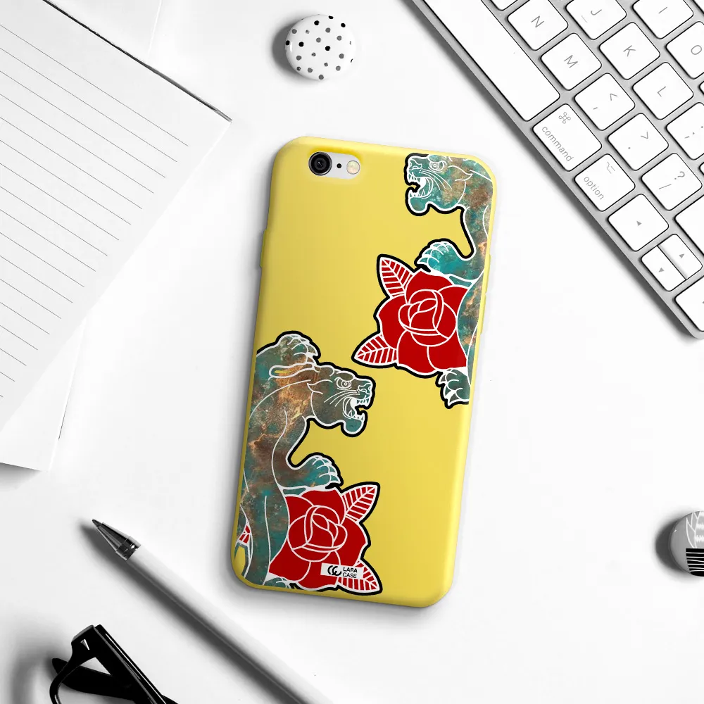 Black Panther Roses Apple iPhone 6 Silicone canary yellow Case