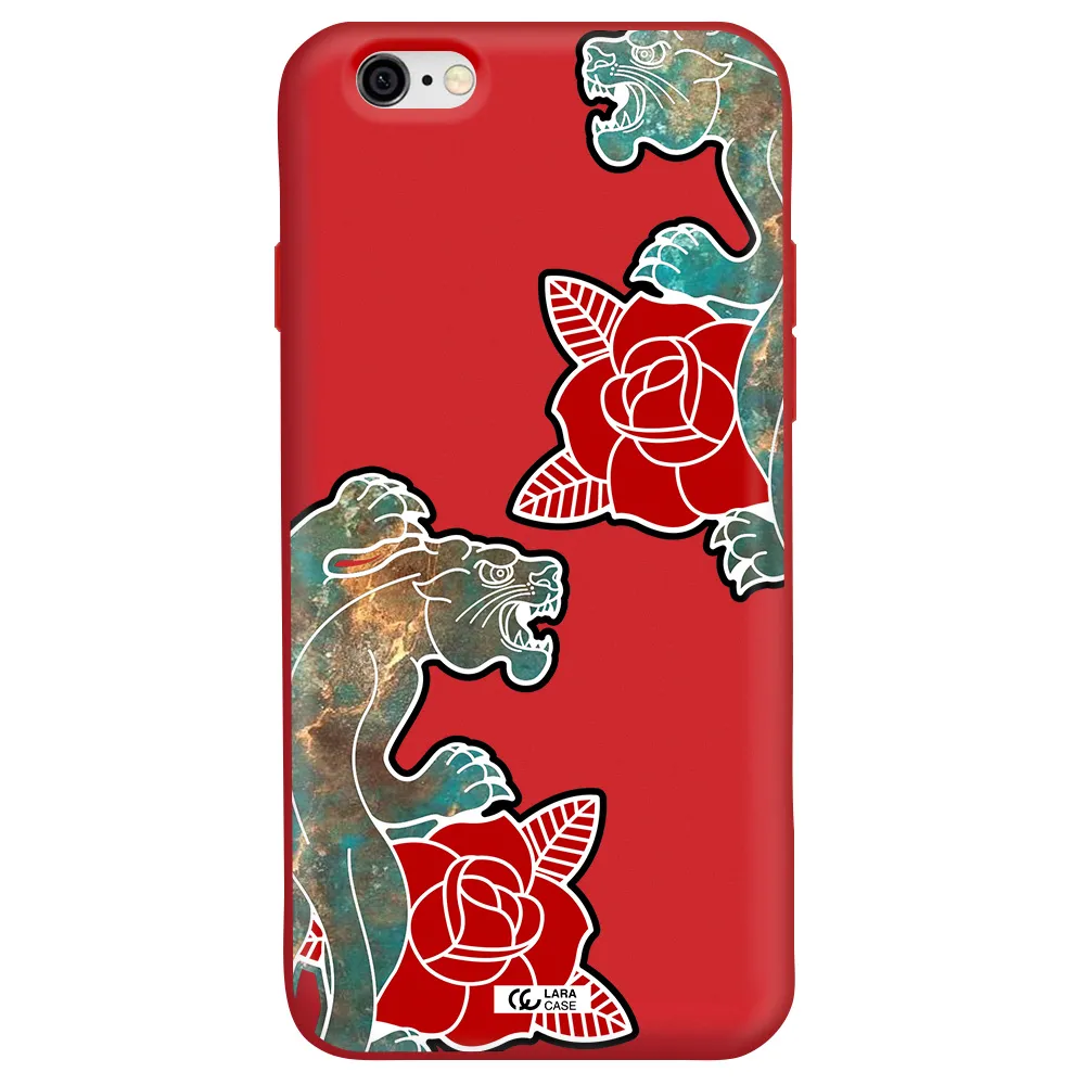 Black Panther Roses Apple iPhone 6 Silicone Imperial Red Case