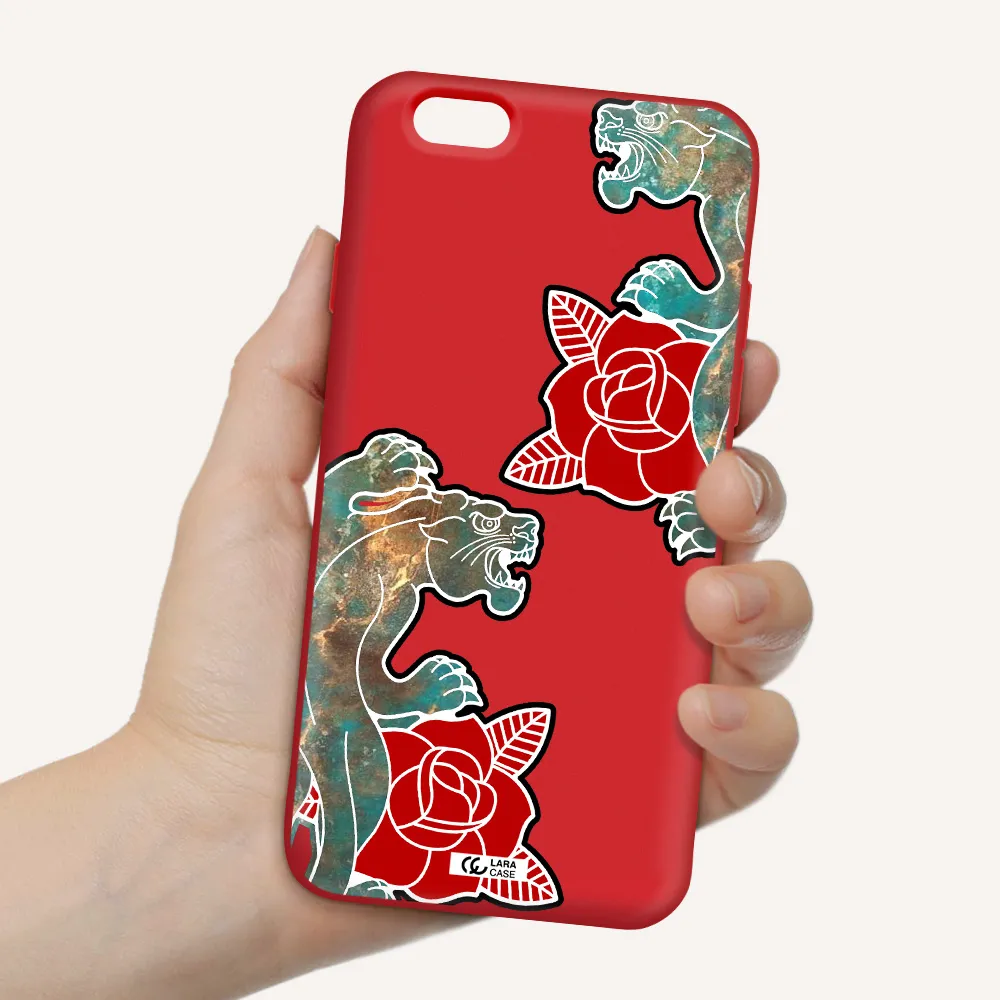 Black Panther Roses Apple iPhone 6 Silicone Imperial Red Case