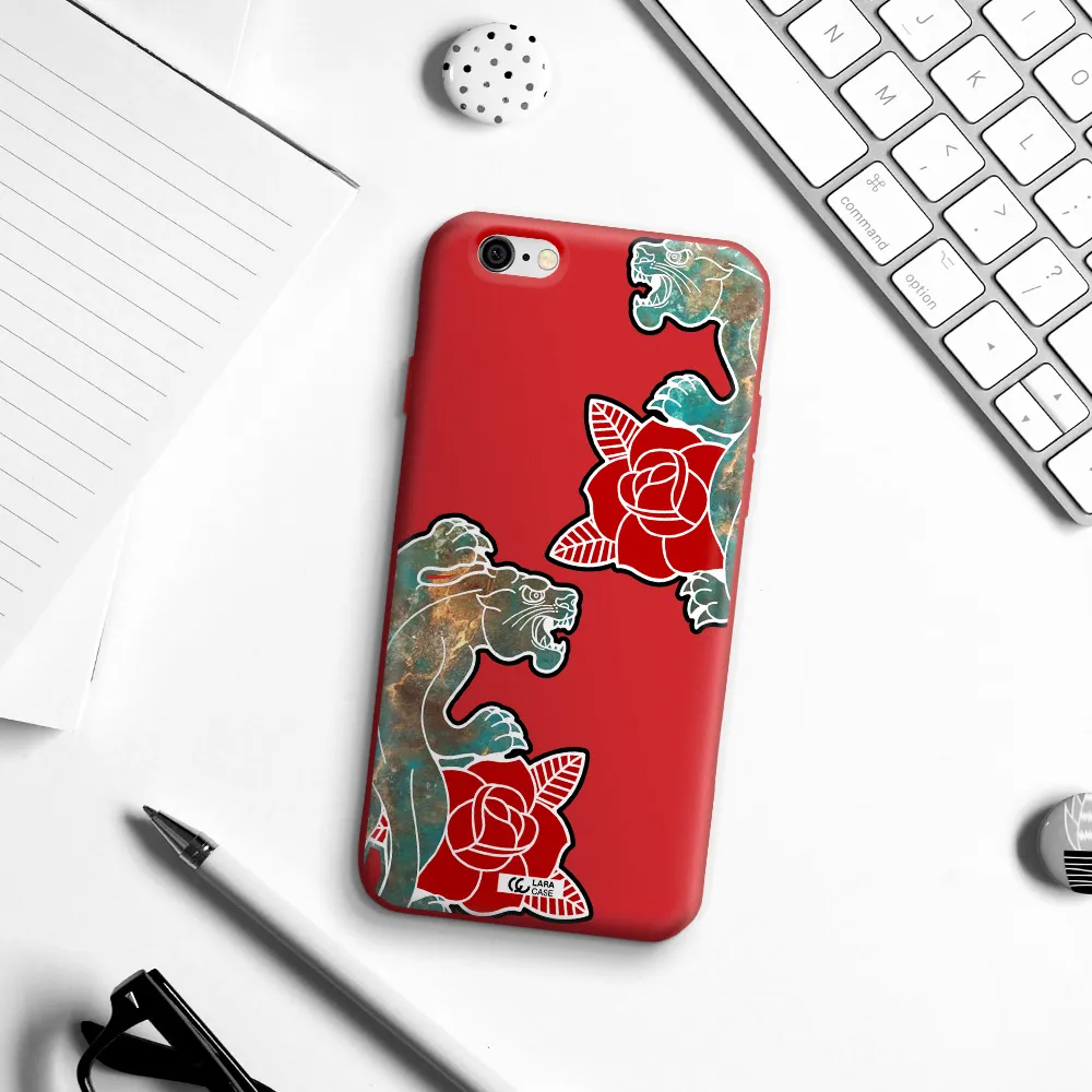 Black Panther Roses Apple iPhone 6 Silicone Imperial Red Case