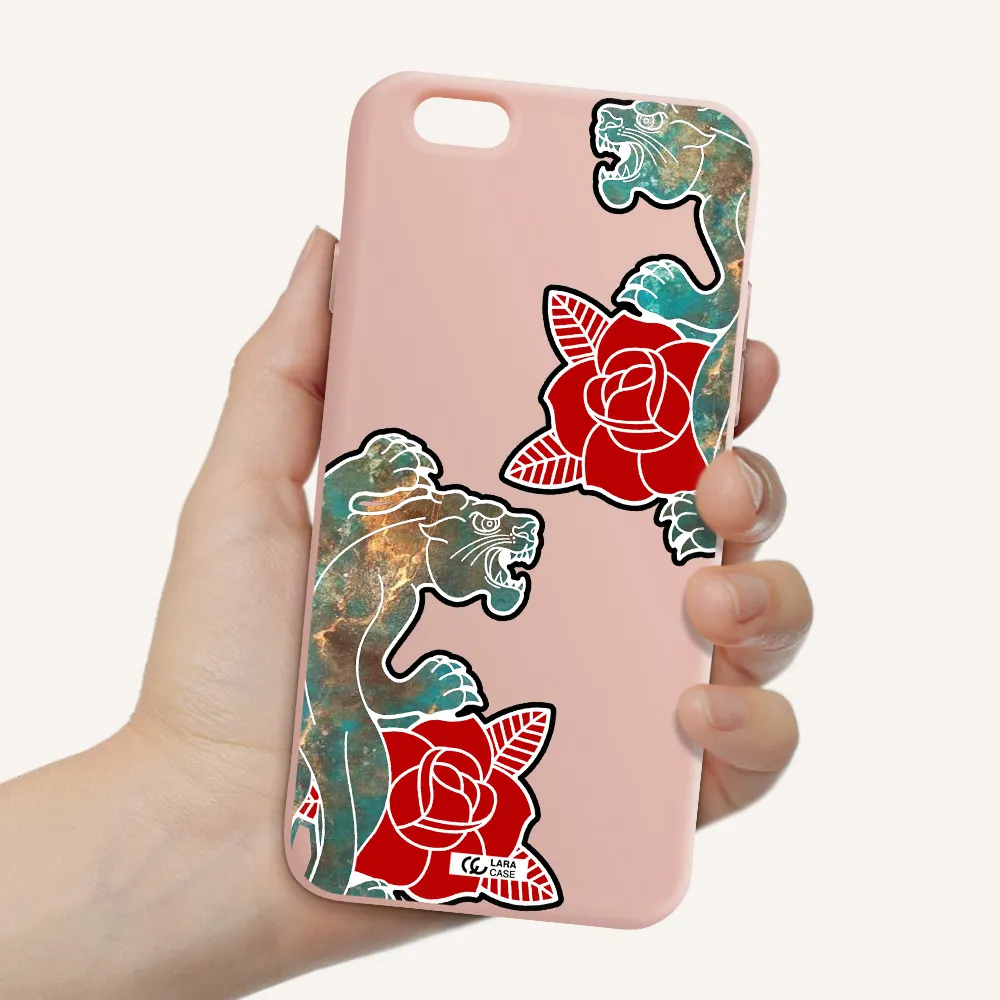 Black Panther Roses Apple iPhone 6 Silicone pastel pink Case