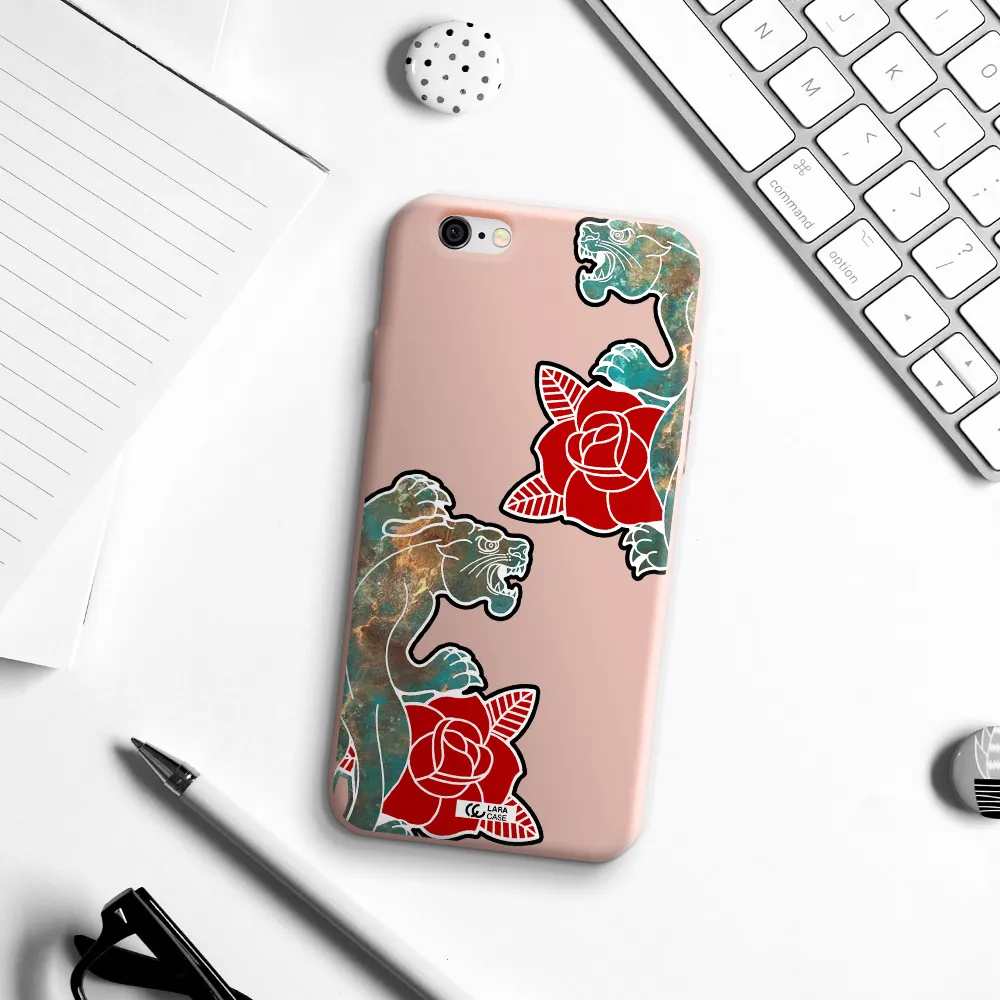 Black Panther Roses Apple iPhone 6 Silicone pastel pink Case