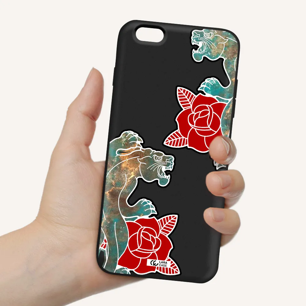 Black Panther Roses Apple iPhone 6S Silicone black Case
