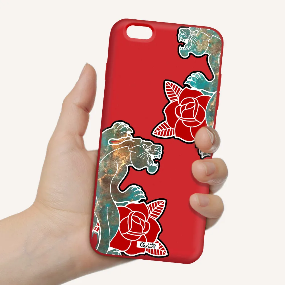 Black Panther Roses Apple iPhone 6S Silicone Imperial Red Case