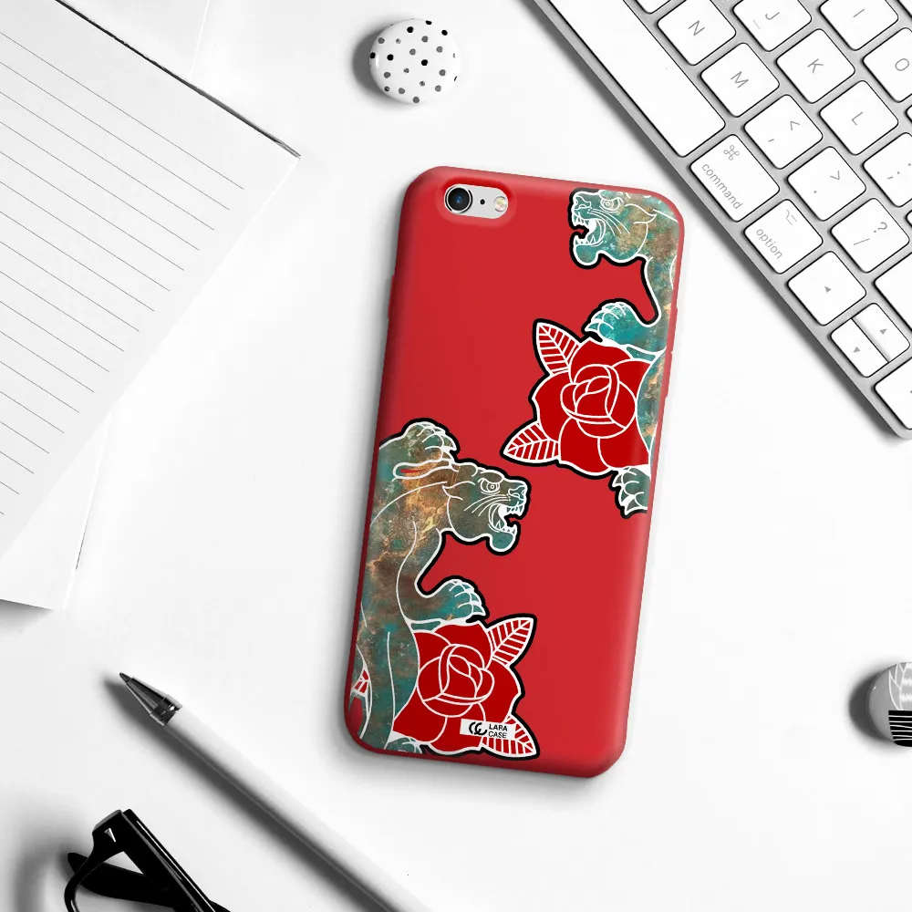 Black Panther Roses Apple iPhone 6S Silicone Imperial Red Case