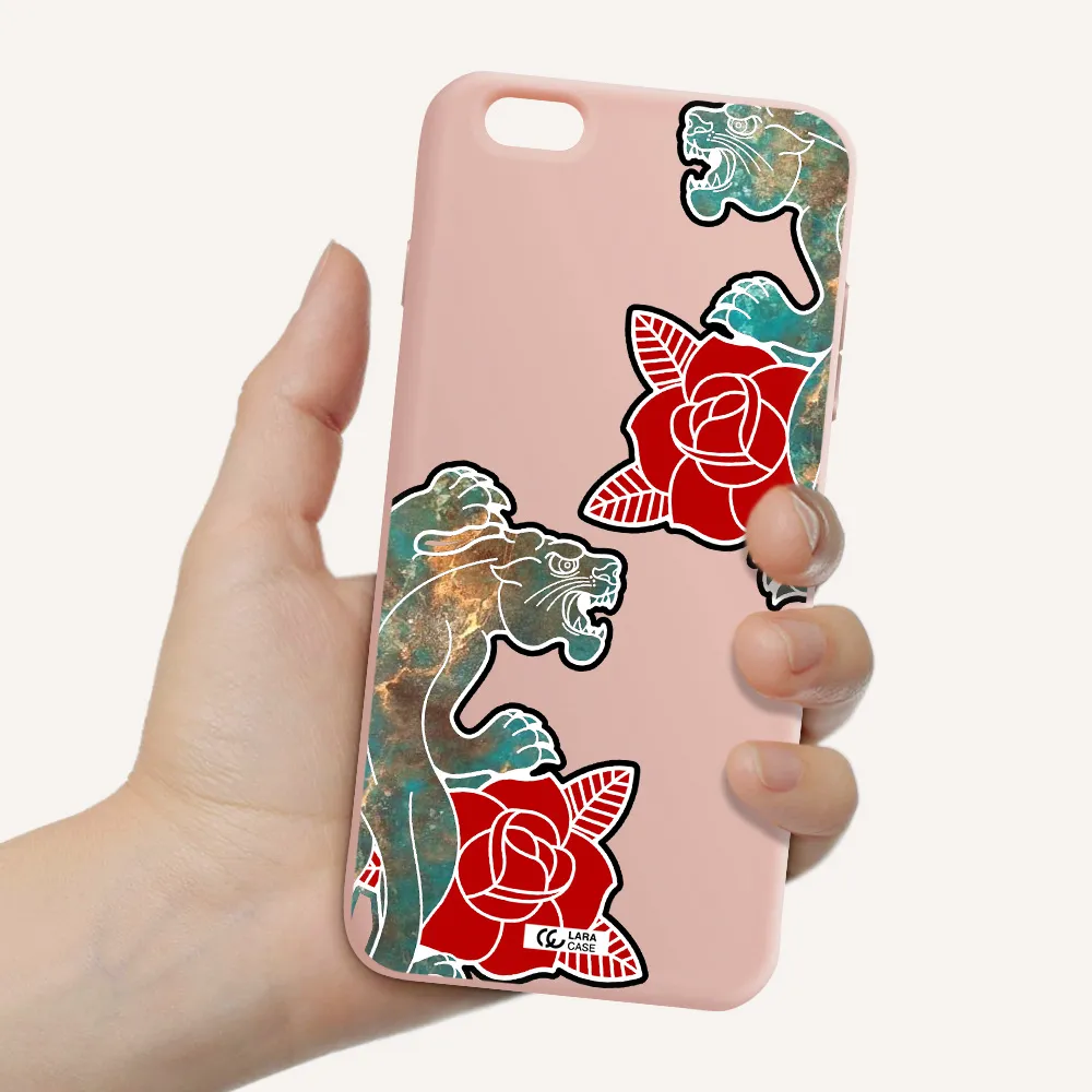 Black Panther Roses Apple iPhone 6S Silicone pastel pink Case