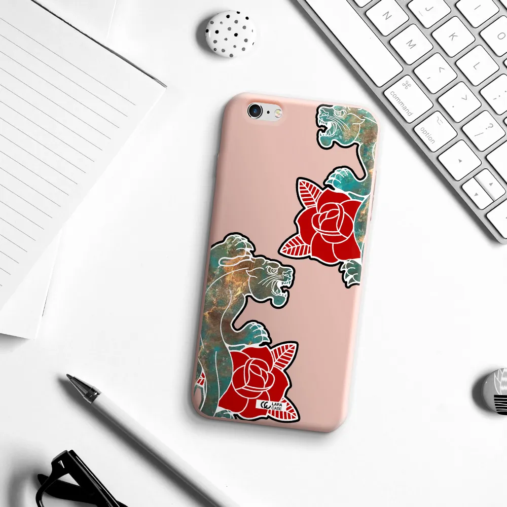 Black Panther Roses Apple iPhone 6S Silicone pastel pink Case
