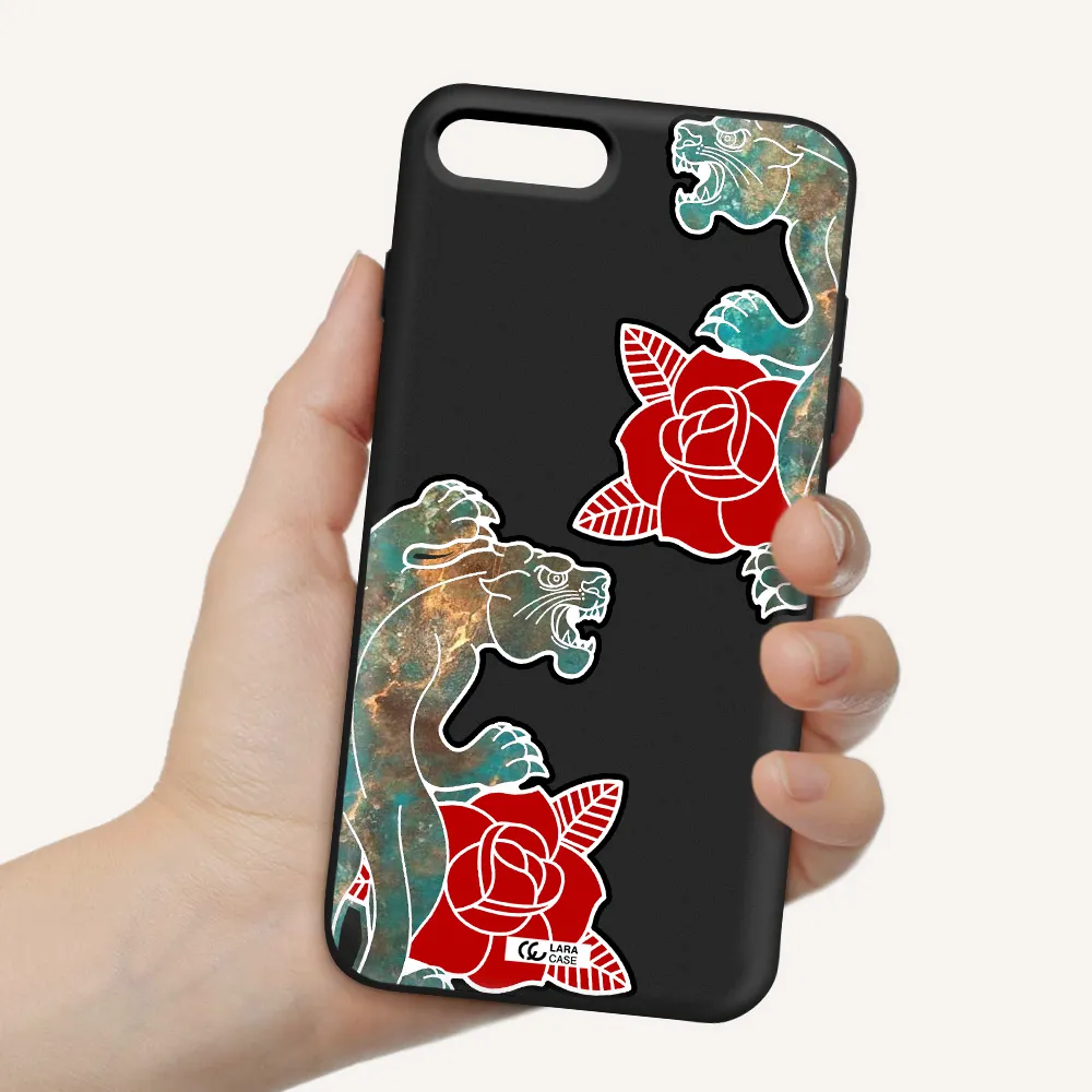 Black Panther Roses Apple iPhone 7 plus Silicone black Case