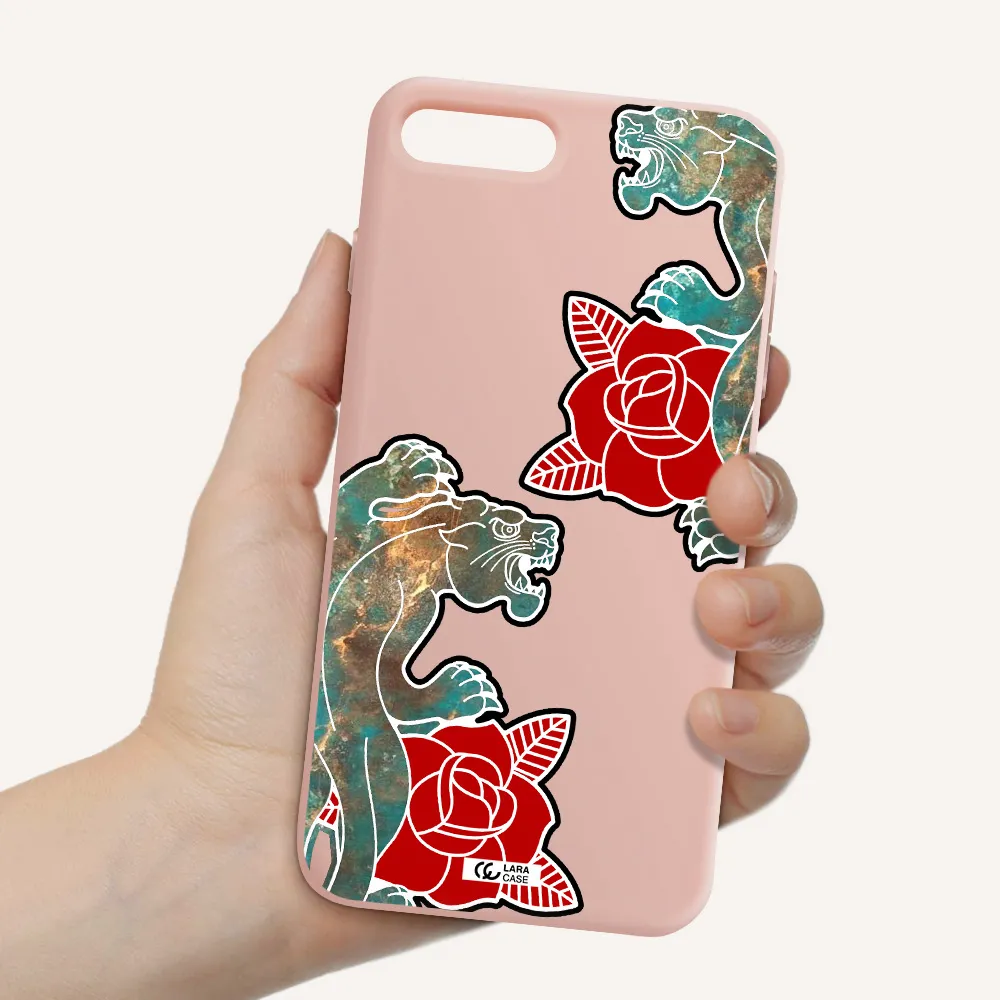 Black Panther Roses Apple iPhone 7 plus Silicone pastel pink Case