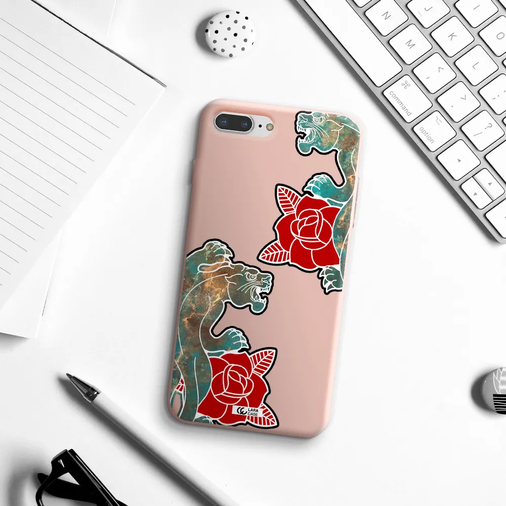 Black Panther Roses Apple iPhone 7 plus Silicone pastel pink Case