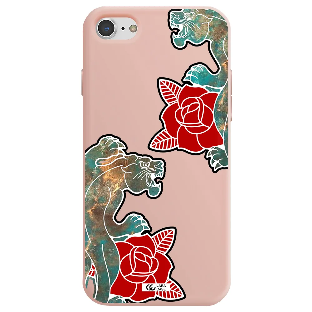 Black Panther Roses Apple iPhone 7 Silicone pastel pink Case