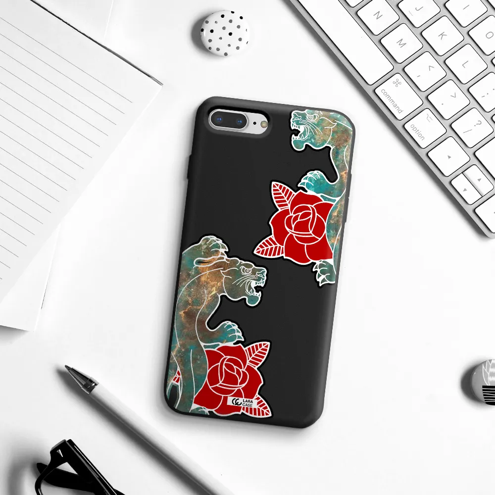 Black Panther Roses Apple iPhone 8 plus Silicone black Case
