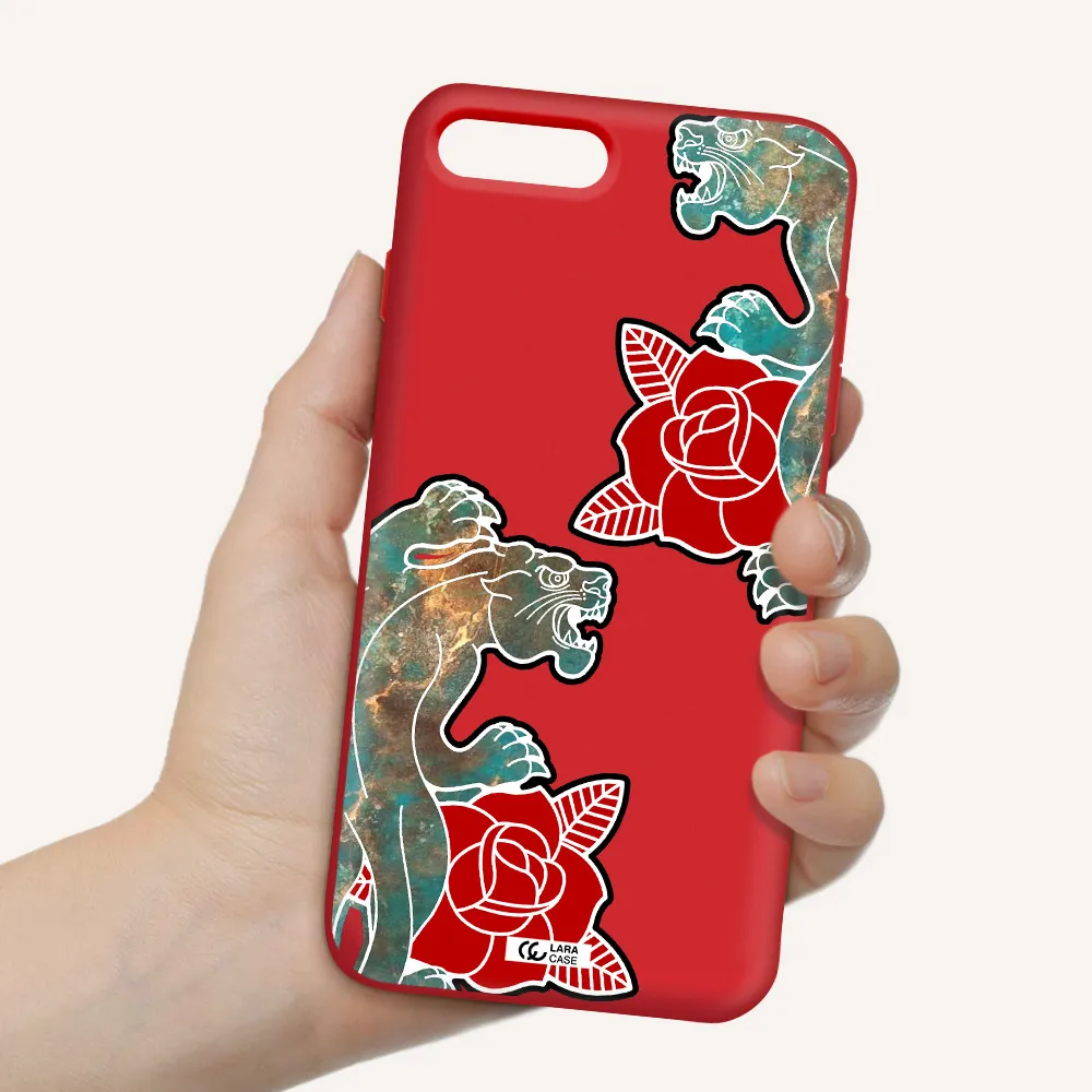 Black Panther Roses Apple iPhone 8 plus Silicone Imperial Red Case