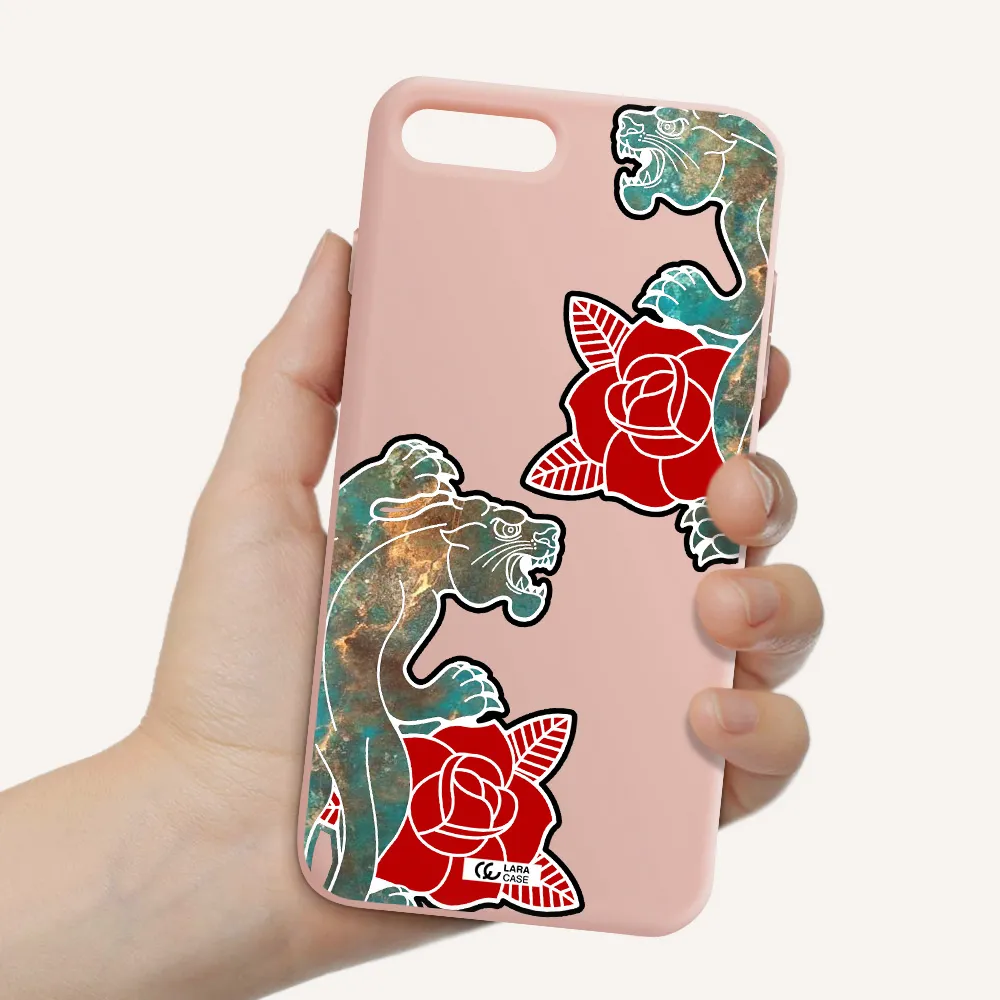 Black Panther Roses Apple iPhone 8 plus Silicone pastel pink Case
