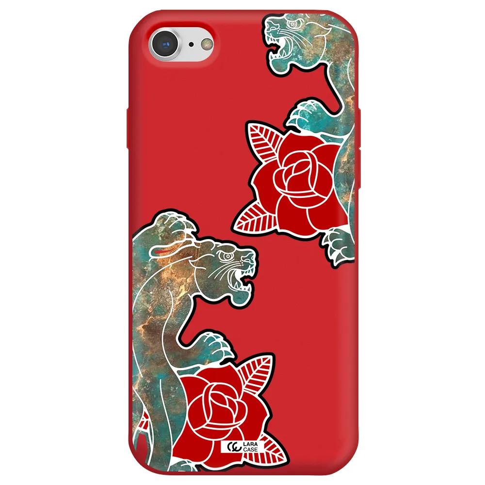 Black Panther Roses Apple iPhone 8 Silicone Imperial Red Case