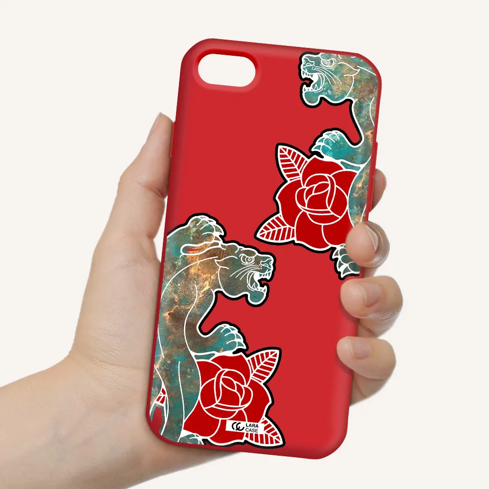 Black Panther Roses Apple iPhone 8 Silicone Imperial Red Case