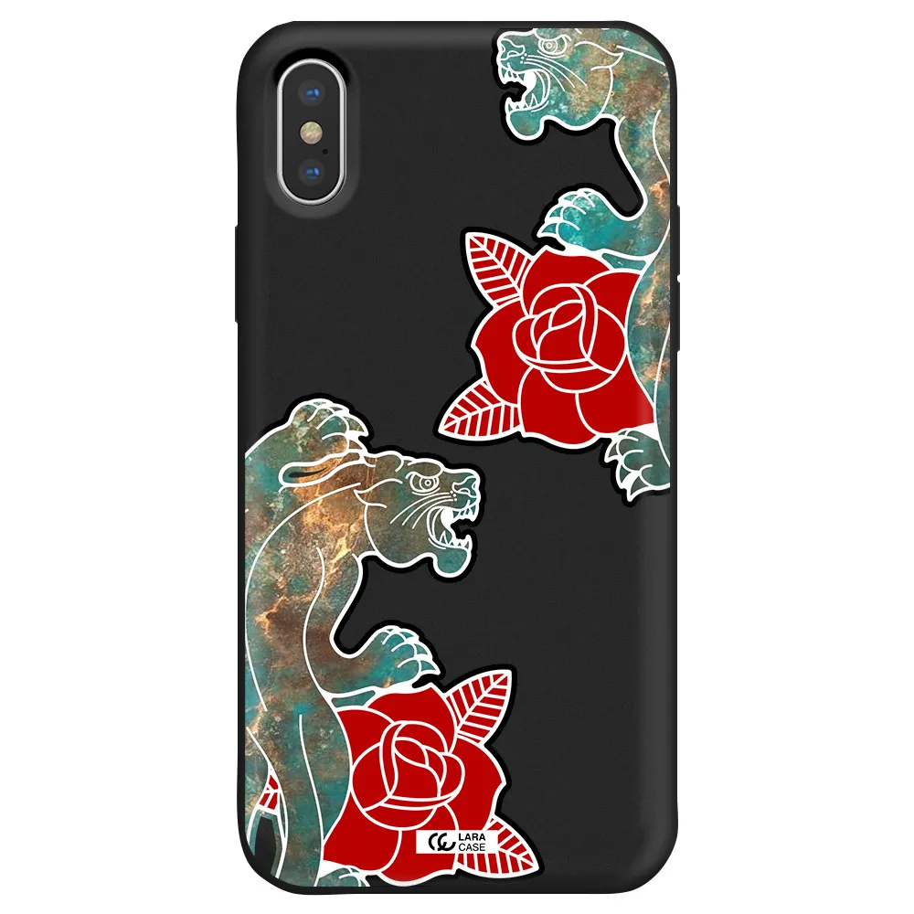 Black Panther Roses Apple iPhone X Silicone black Case