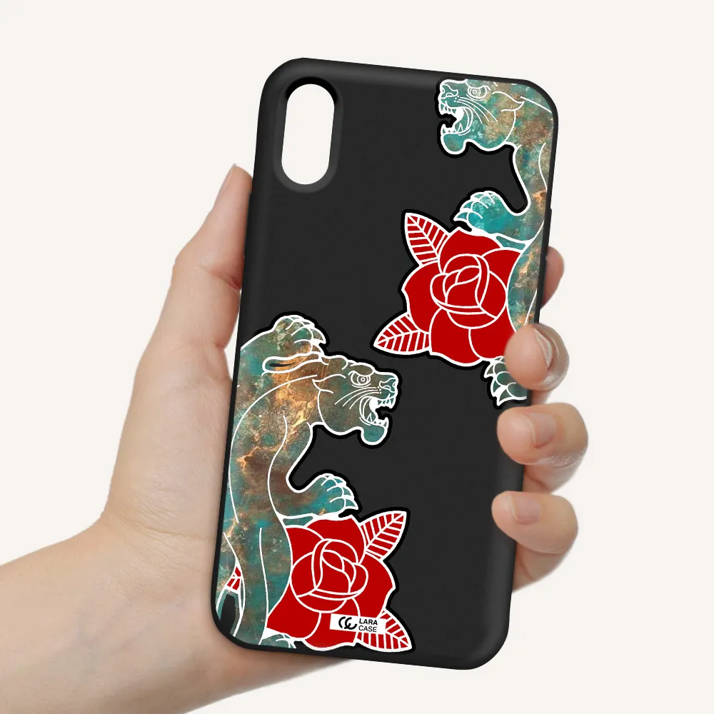 Black Panther Roses Apple iPhone X Silicone black Case