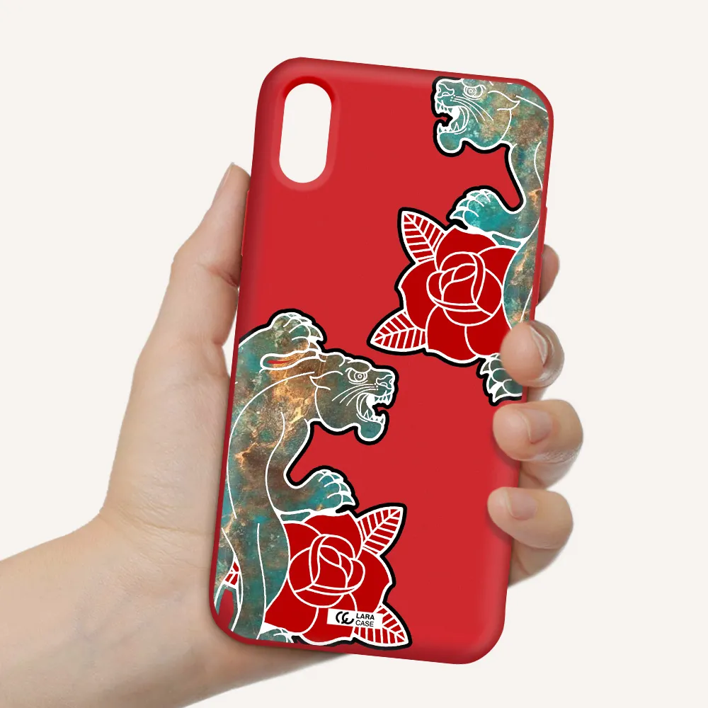 Black Panther Roses Apple iPhone X Silicone Imperial Red Case