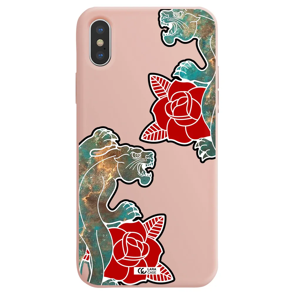 Black Panther Roses Apple iPhone X Silicone pastel pink Case