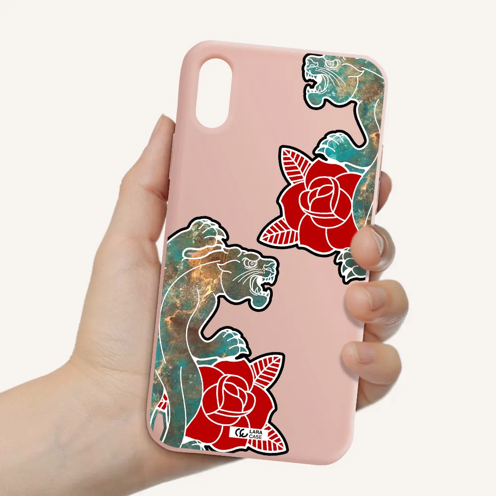 Black Panther Roses Apple iPhone X Silicone pastel pink Case