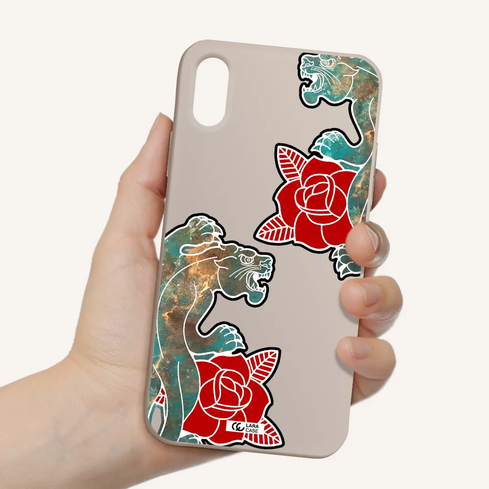Black Panther Roses Apple iPhone X Silicone Stone Case