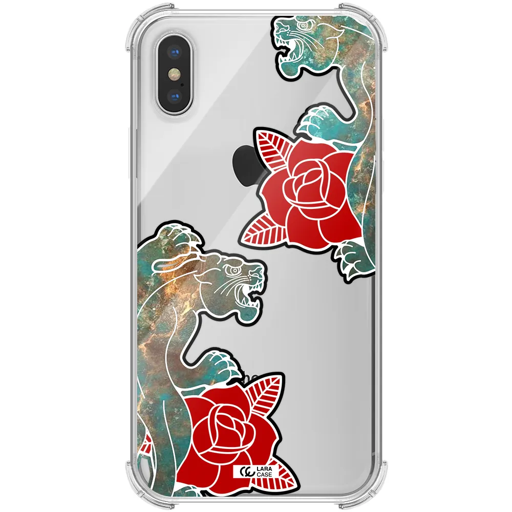 Black Panther Roses Apple iPhone XS Clear PC Case
