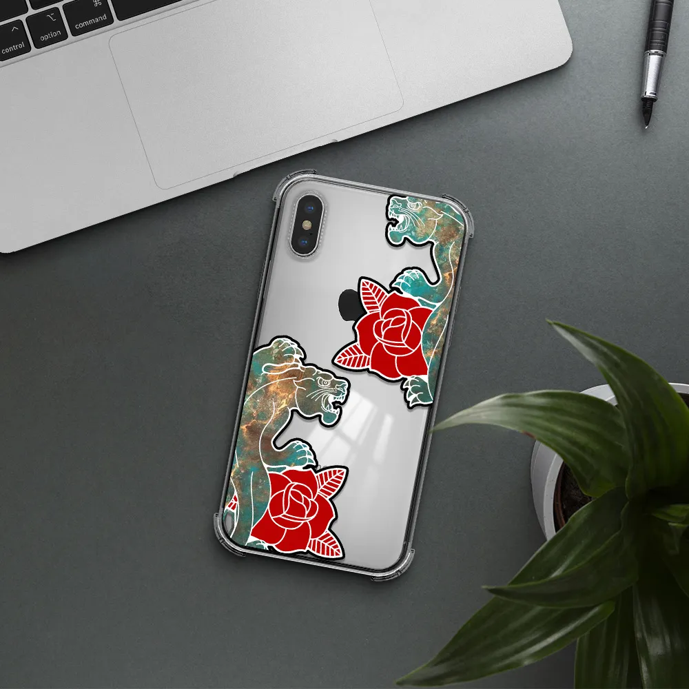 Black Panther Roses Apple iPhone XS Clear PC Case