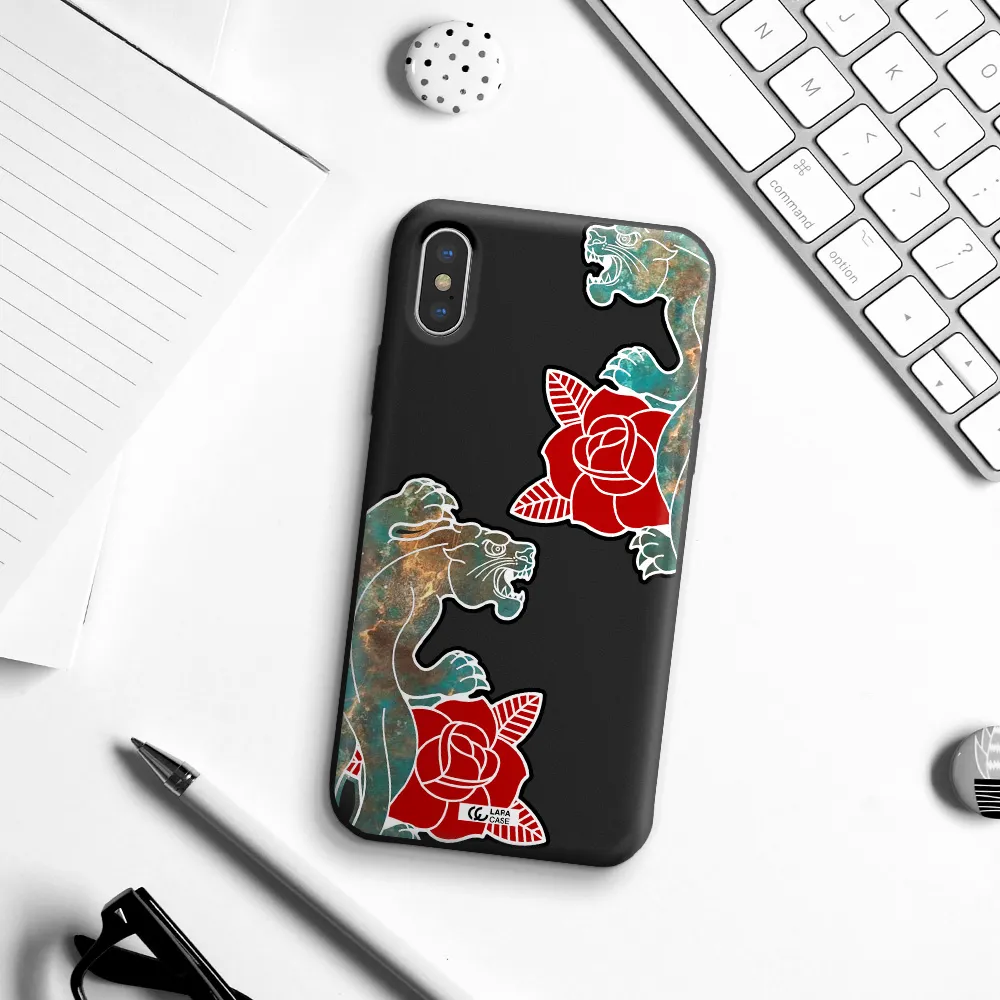 Black Panther Roses Apple iPhone XS Silicone black Case