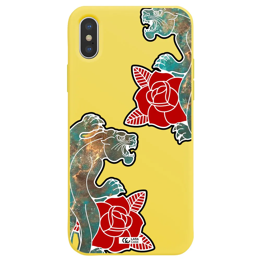 Black Panther Roses Apple iPhone XS Silicone canary yellow Case