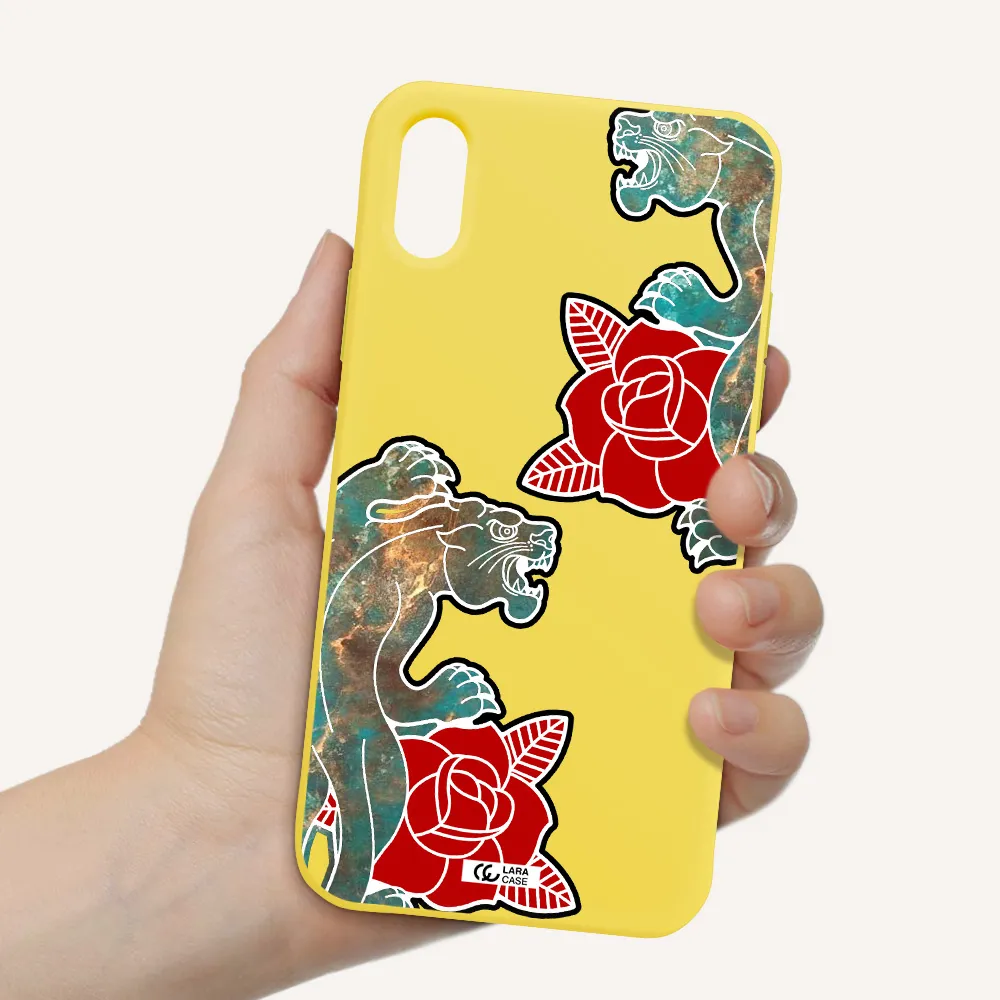 Black Panther Roses Apple iPhone XS Silicone canary yellow Case