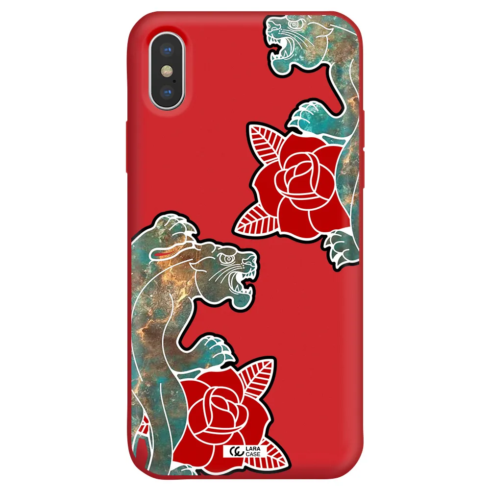 Black Panther Roses Apple iPhone XS Silicone Imperial Red Case
